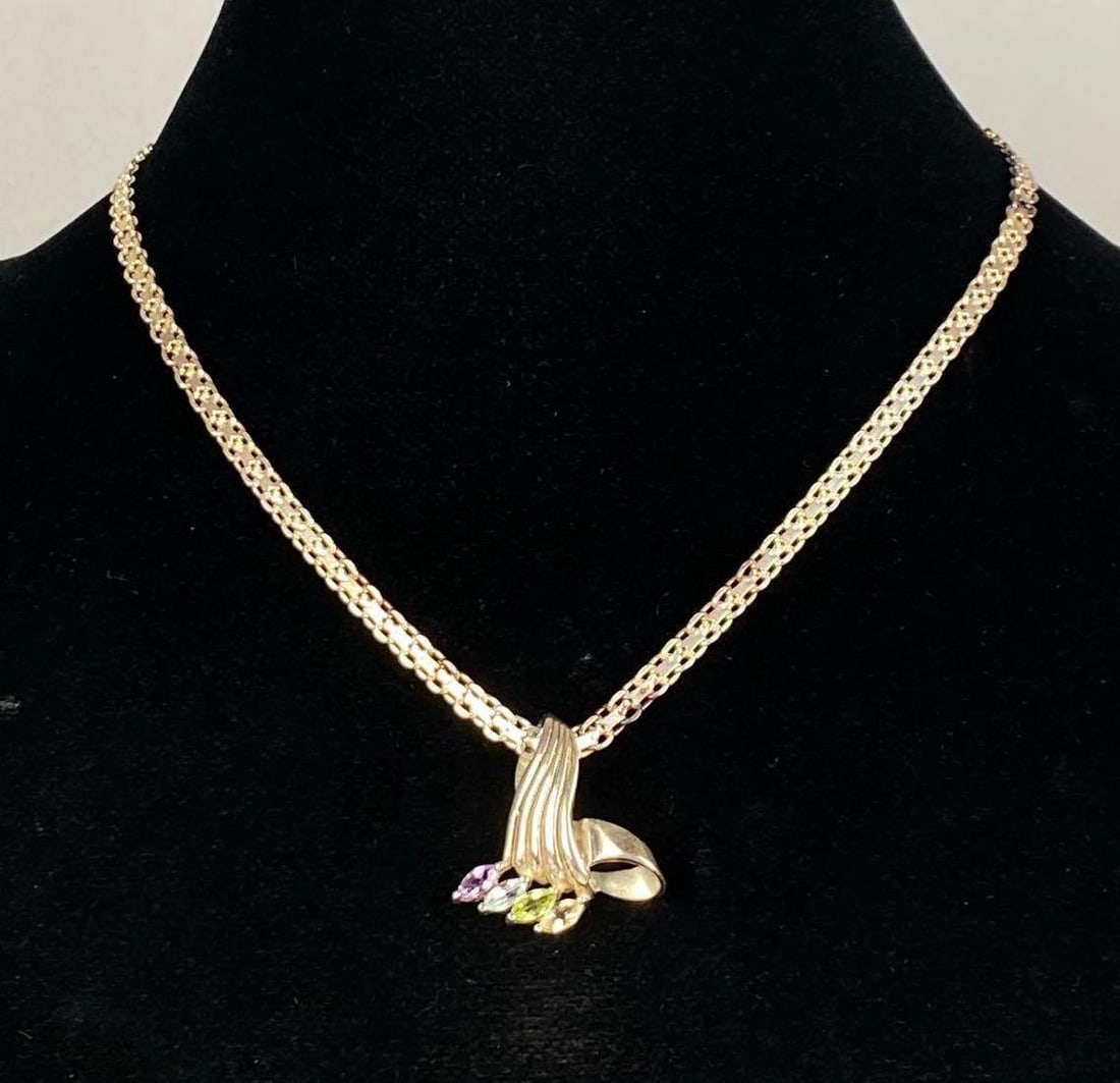 Sterling Silver Necklace With Multi-Gem Pendant (1 of 2)