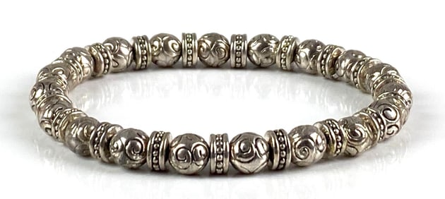 Sterling Silver Bali Bead Slip On Bracelet