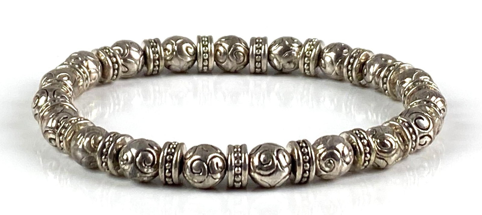 Sterling Silver Bali Bead Slip On Bracelet: Measures 2 1/4” W