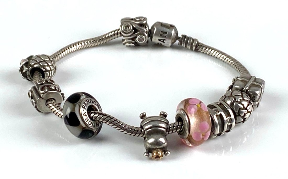 Pandora Sterling Silver Charm Bracelet with Charms (1 of 2)