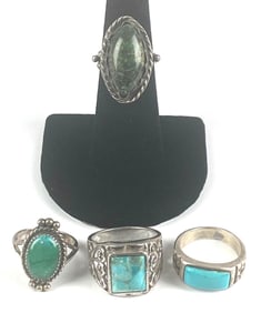 Group of 4 Sterling Silver Turquoise Rings