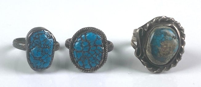 Group of 3 Sterling Silver Turquoise Rings