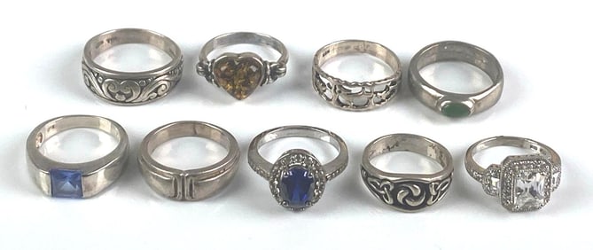Group of 9 Assorted Sterling Silver Rings