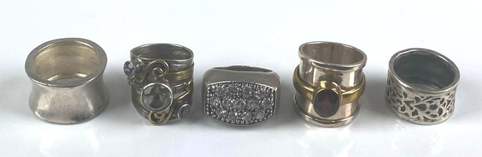 Group of 5 Assorted Sterling Silver Rings