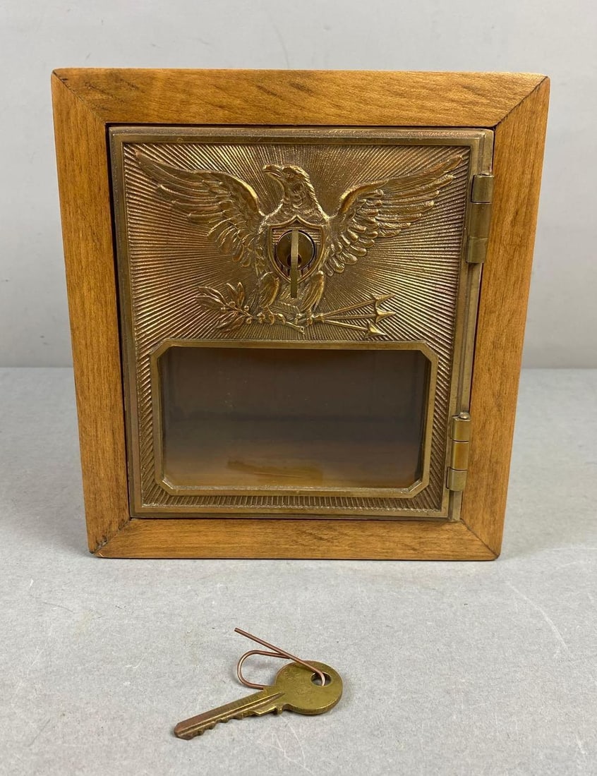 Antique US Post Office Box Door Federal Eagle Coin Bank (1 of 3)