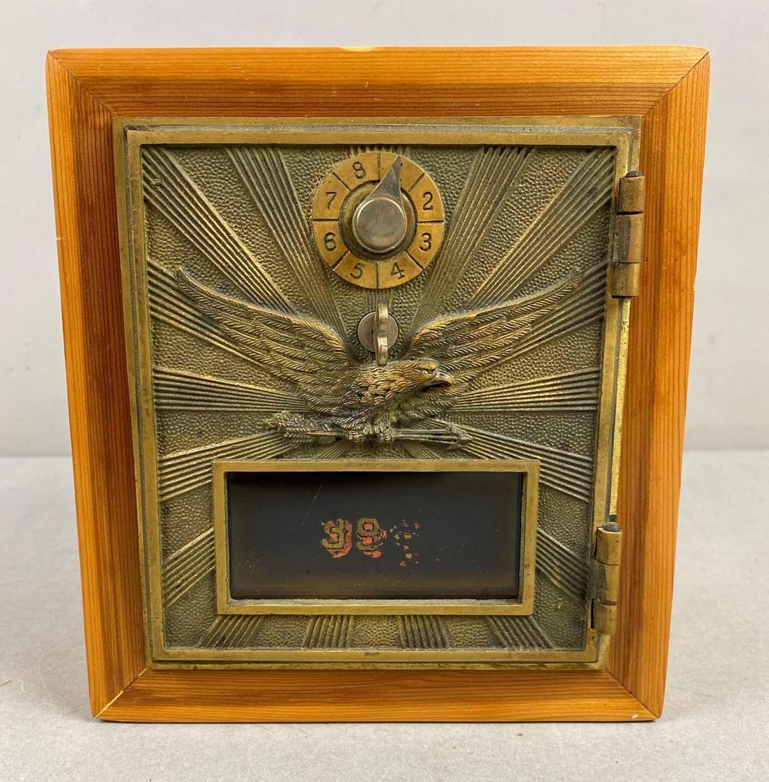 Antique US Post Office Box Door Federal Eagle Coin Bank (1 of 4)