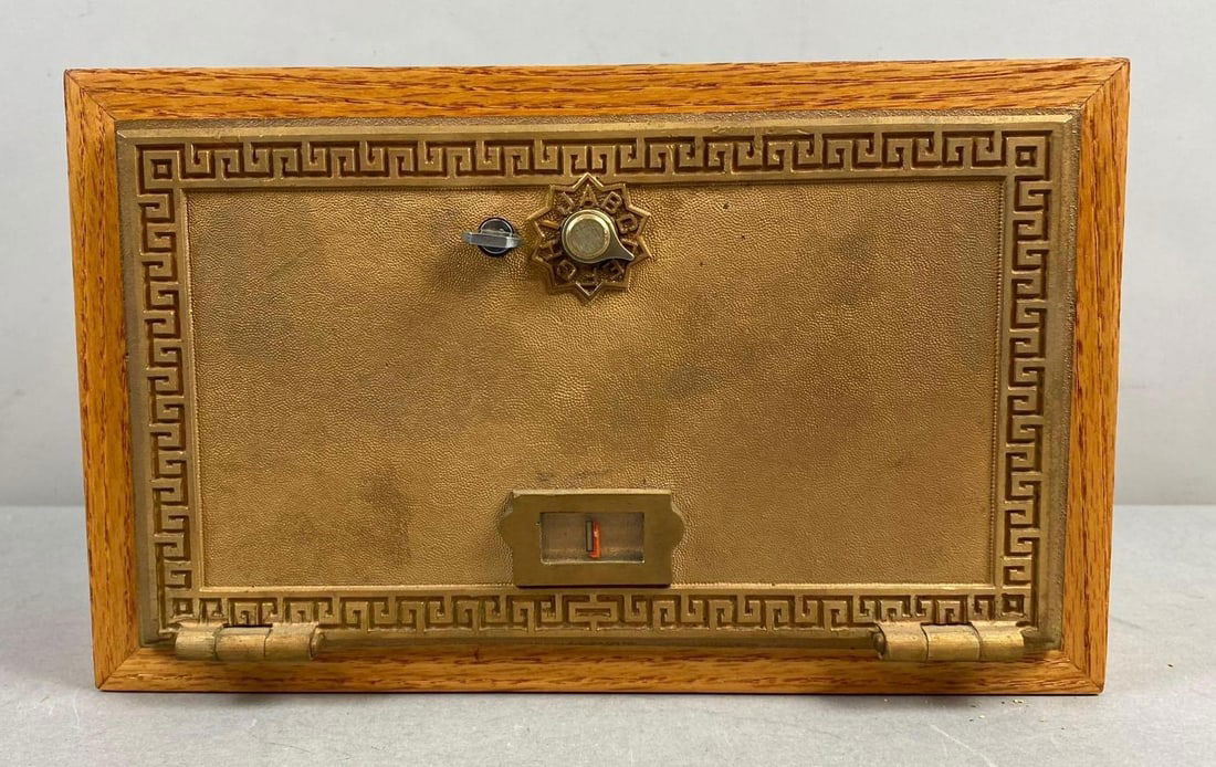 Antique US Post Office Box Door Federal Eagle Coin Bank: Circa 1920’s-1950’s Eagle Lock IS Bank Door CoinBox with combo. Number 1 on glass. Measures H 7 x W 5 1/2 x L 12 inches.
