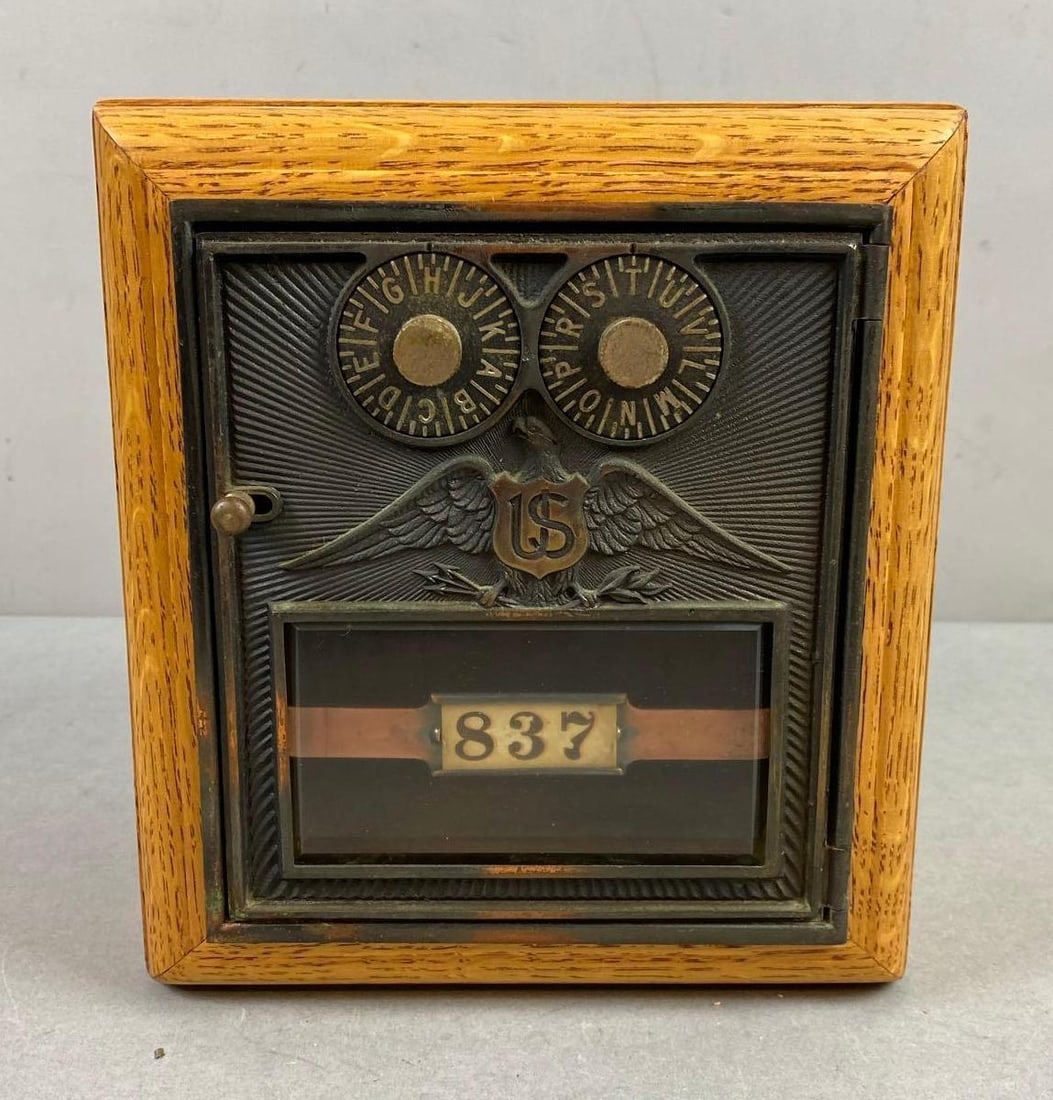Antique US Post Office Box Door Federal Eagle Coin Bank (1 of 4)