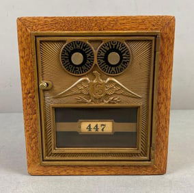Antique US Post Office Box Door Federal Eagle Coin Bank