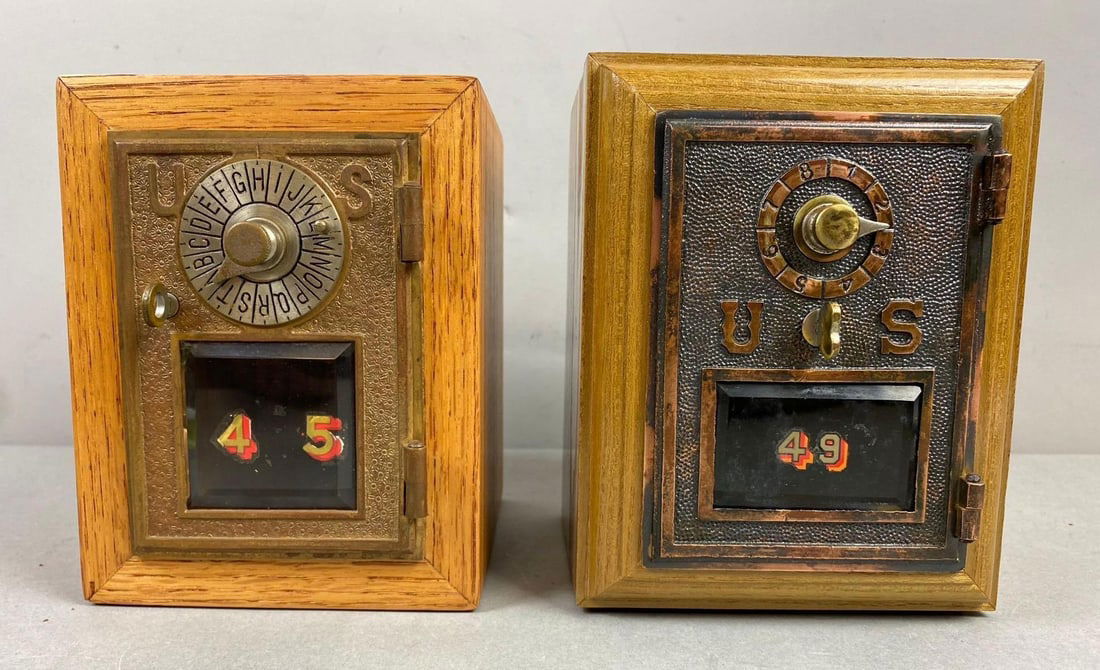 Group of 2 Antique Post Office Box Door Federal Eagle Coin Bank (1 of 4)