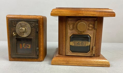 Group of 2 Antique Post Office Box Door Federal Eagle Coin Bank