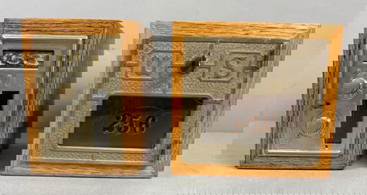 Group of 2 Antique Post Office Box Door Federal Eagle Coin Bank