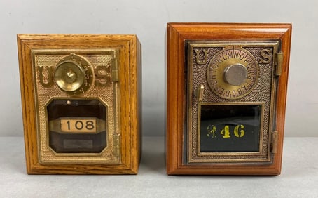 Group of 2 Antique Post Office Box Door Federal Eagle Coin Bank