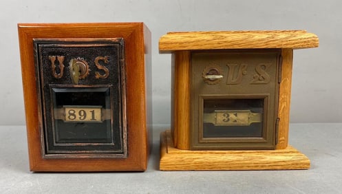 Group of 2 Antique Post Office Box Door Federal Eagle Coin Bank