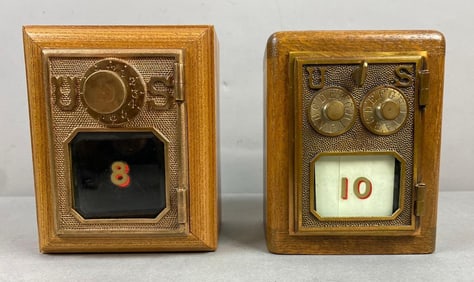 Group of 2 Antique Post Office Box Door Federal Eagle Coin Bank