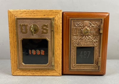 Group of 2 Antique Post Office Box Door Federal Eagle Coin Bank