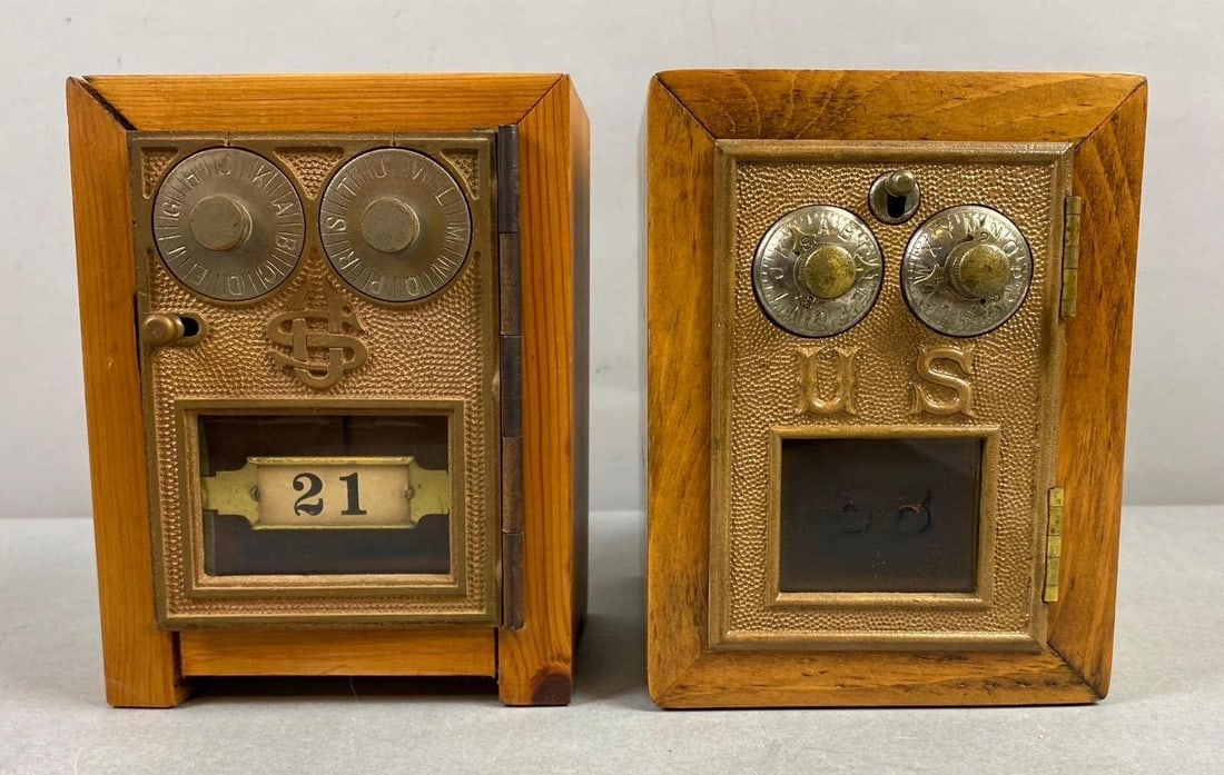 Group of 2 Antique Post Office Box Door Federal Eagle Coin Bank (1 of 3)