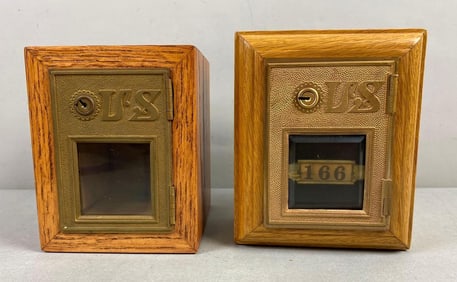 Group of 2 Antique Post Office Box Door Federal Eagle Coin Bank