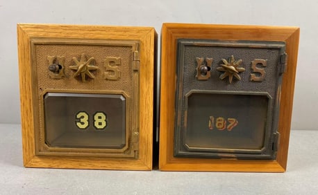 Group of 2 Antique Post Office Box Door Federal Eagle Coin Bank