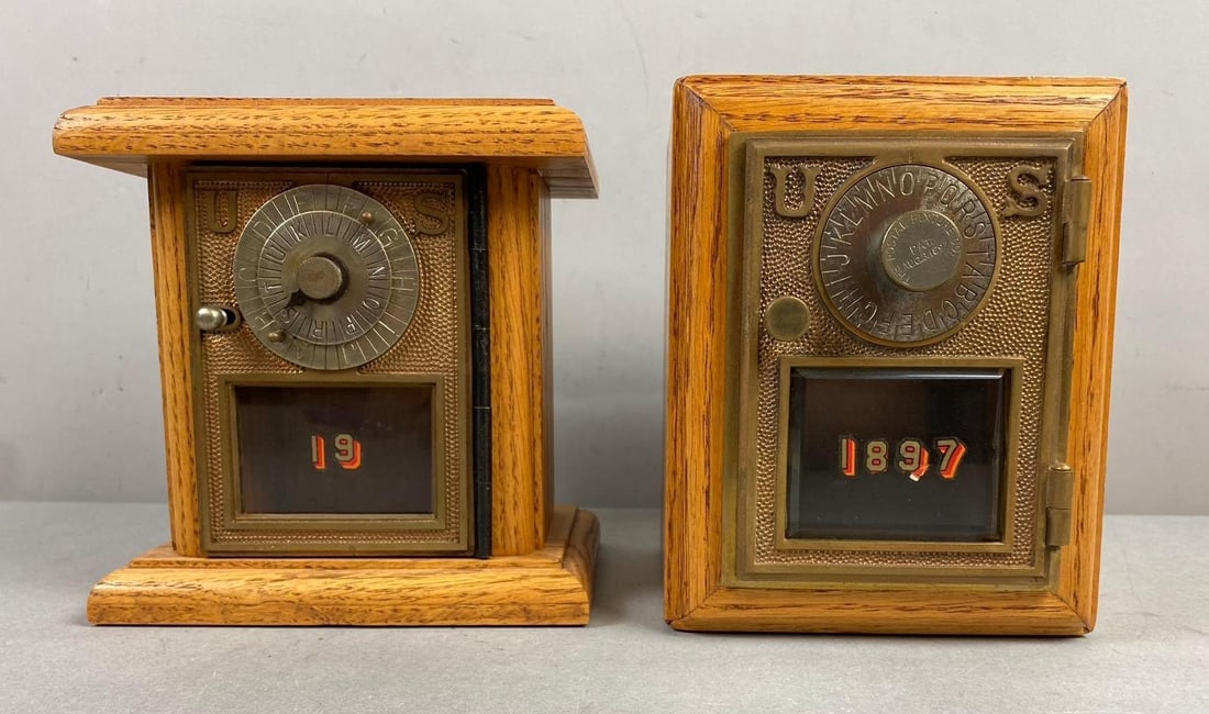 Group of 2 Antique Post Office Box Door Federal Coin Bank (1 of 3)