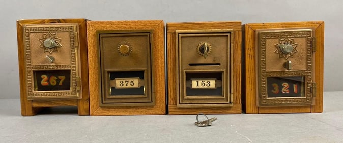 Group of 4 Antique Post Office Box Door Federal Coin Bank