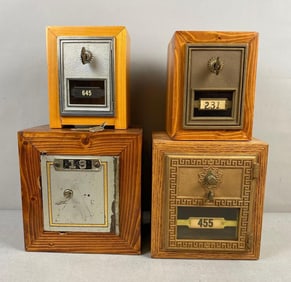 Group of 4 Antique Post Office Box Door Federal Coin Bank