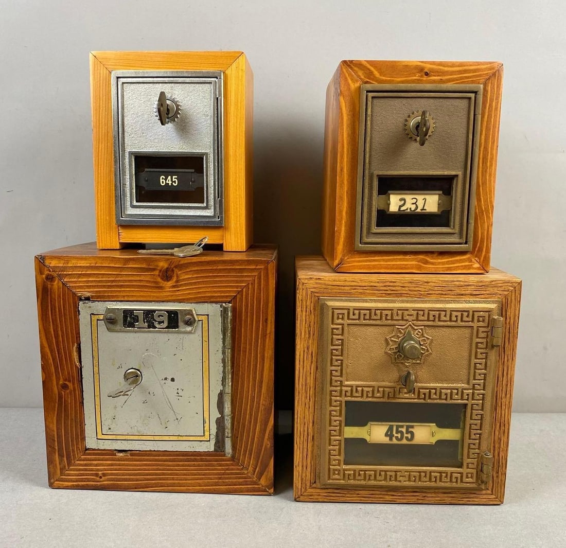 Group of 4 Antique Post Office Box Door Federal Coin Bank (1 of 3)