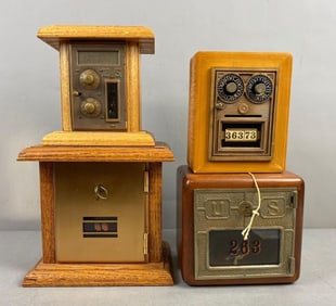 Group of 4 Antique Post Office Box Door Federal Coin Bank