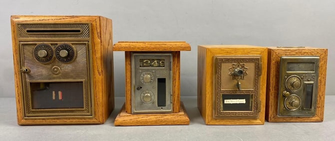 Group of 4 Post Office Box Door Federal Coin Bank