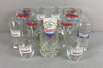 Group of 12 Vintage 1970’s Hamm’s Beer Advertising Glasses, Group of 12 Vintage 1970’s