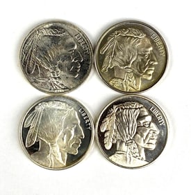 Group of 4 Buffalo Design 1 oz .999 Fine Silver Rounds