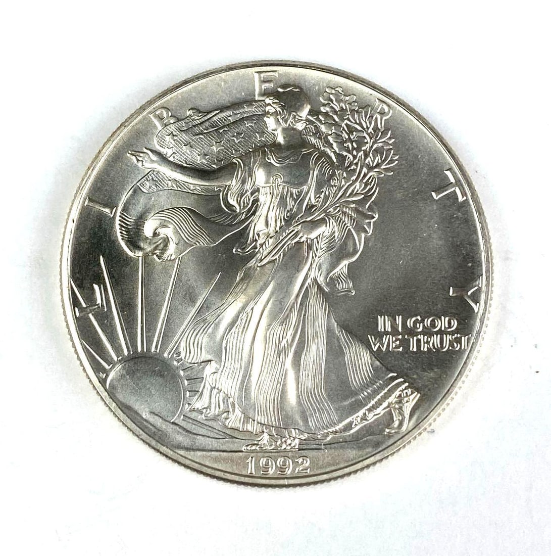 1992 US Silver American Eagle 1oz Silver Dollar (1 of 2)