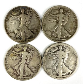 Group of 4 US Walking Liberty Silver Half Dollars