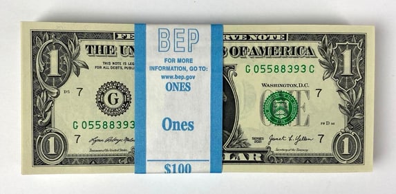 Group of 100 2021 US Mint $1 Consecutive Serial Numbered Bills