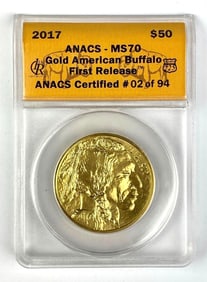 2017 Gold Buffalo $50 1 oz .999 Fine Gold ANACS Graded MS70