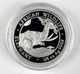 2023 Somali Republic 25 Schillings African Wildlife Elephant 1/4 oz .999 Silver Coin