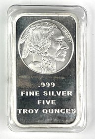 Silvertowne Buffalo Design 5 oz .999 Fine Silver Ingot/ Bar