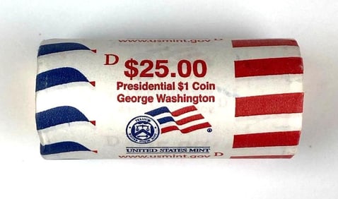 US Mint $25 George Washington Presidential $1 D Coin Roll