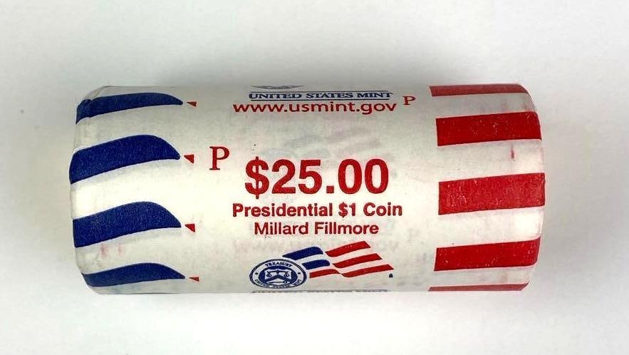 US Mint $25 Millard Fillmore Presidential $1 P Coin Roll (1 of 2)