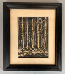 Vintage Wood Block Forest Print