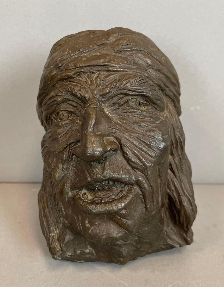 Bronze Cast Native American Head Sculpture (1 of 5)