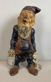 Antique Hubley Cast Iron Gnome with Lantern Doorstop