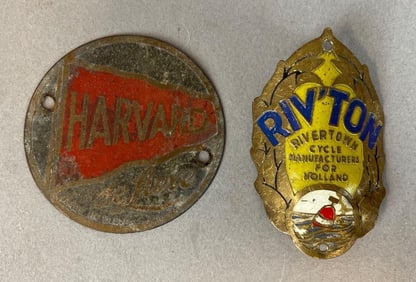 Group of 2 Antique Brass Bicycle Head Badges
