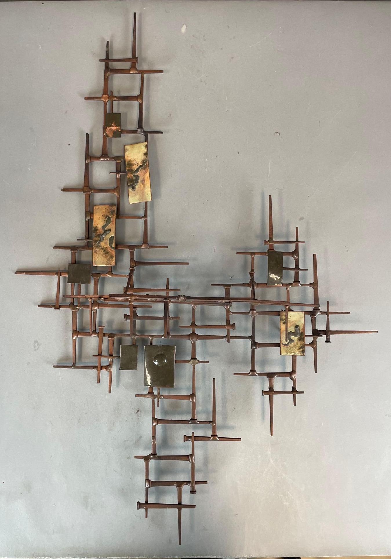 Brutalist Polychrome Nail Wall Sculpture (1 of 2)