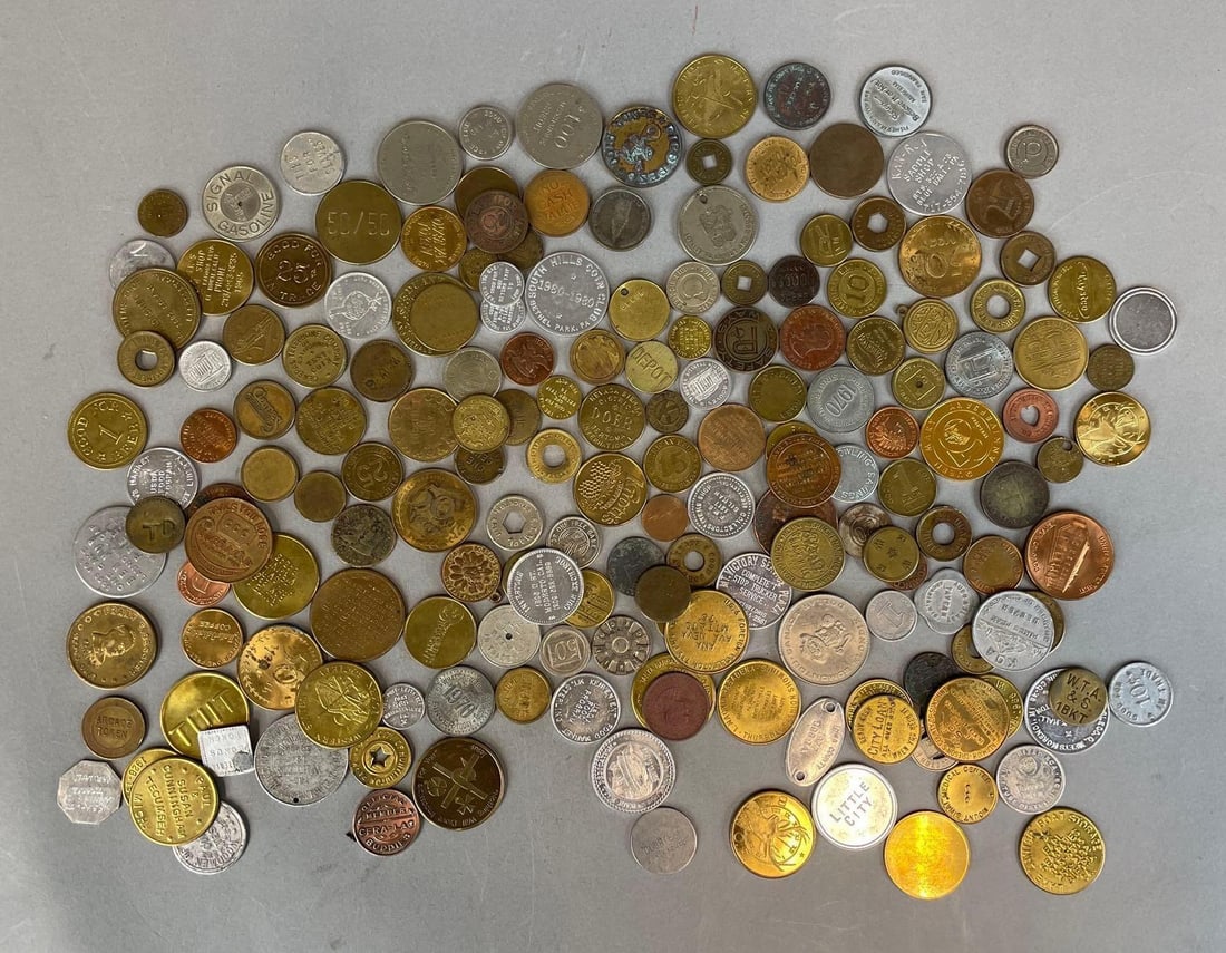 Group of Assorted Coin Tokens: Includes game, souvenir