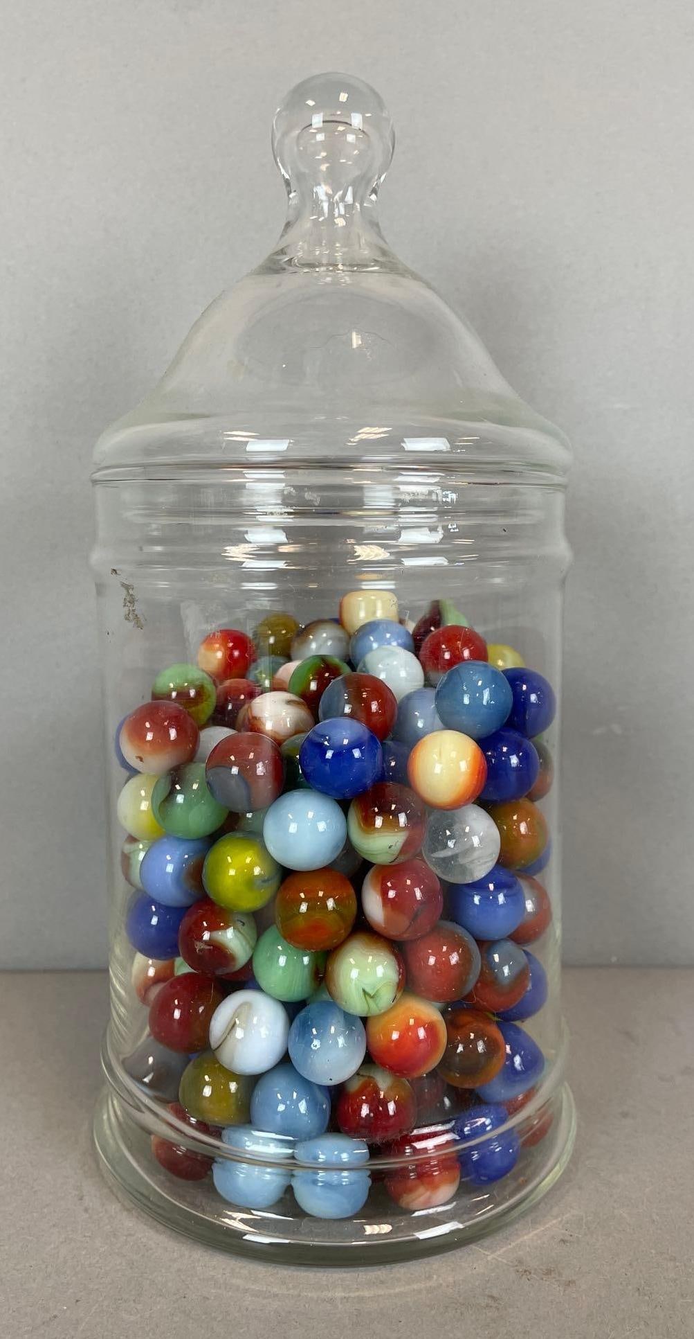 Glass Jar of 220+ Vintage Glass Marbles (1 of 2)