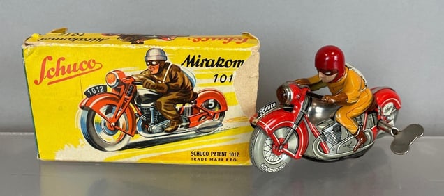 Vintage Schuco Mirakomot 1012 Tin Litho Wind-Up Motorcycle