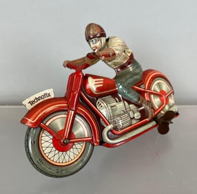 Vintage Technofix Tin Litho Wind-Up Motorcycle
