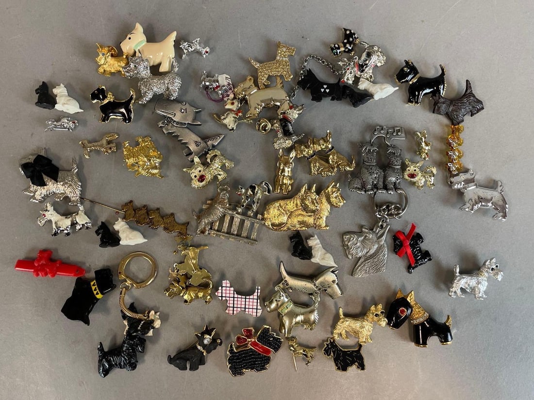 Group of Scottish Terrier Brooches and More: Includes keychain, hair clips