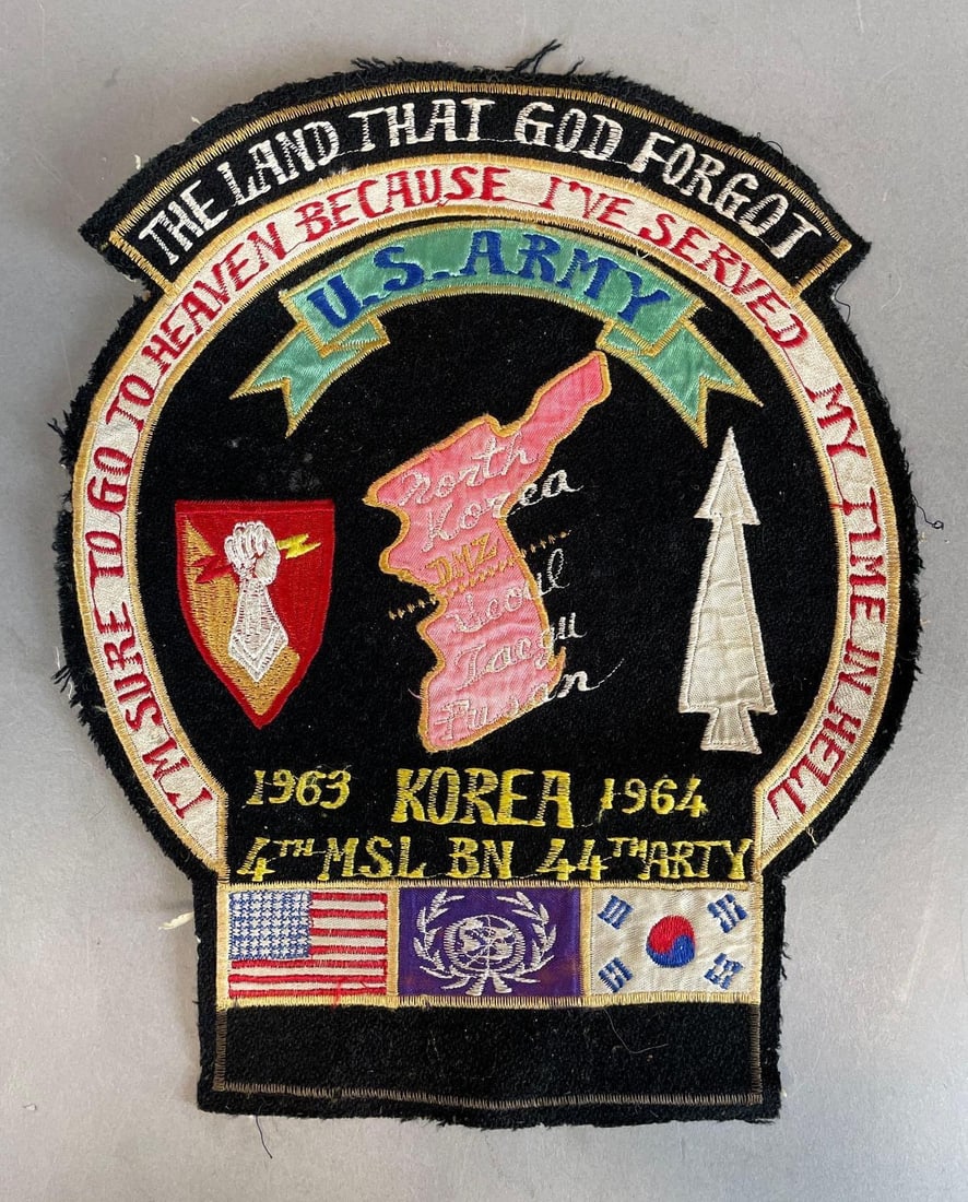 Vintage Korean War 4th Missile Battalion 44th Artillery Veteran Back Patch: The land that god forgot, measures 11 3/4" x 9 1/2"